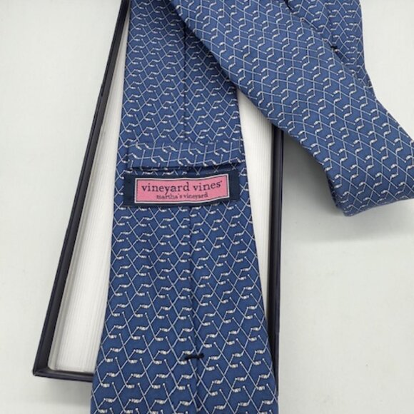 Vineyard Vines Silk Hockey Stick Tie – Blue Pattern – 58” x 3.25” - Picture 2 of 6